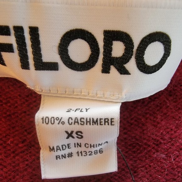 FILORO Cashmere V-Neck Sweater, Merlot, Size XS, NWT - Picture 4 of 16